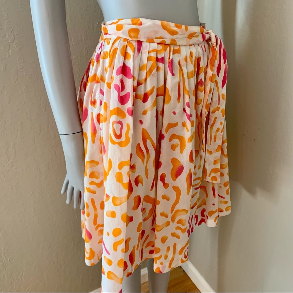 PICNIC BY CPW 100% Cotton Pleated Skirt Orange & Bright Pink Abstract Print - Picture 9 of 14
